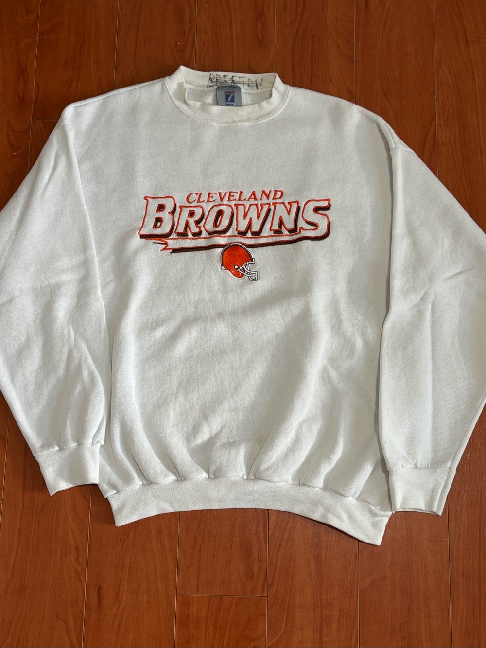 LOGO 7 White Cleveland Browns Crewneck Sweatshirt Size Large - Made In USA
